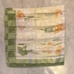 Vintage Floral Sheer Square Scarf in Green and Peach